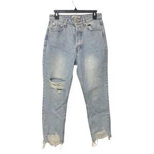 Signature 8 Highrise Button Fly Distressed‎ straight jeans NWOT 29X25 Ankle